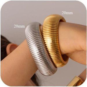 Gold Chunky Stretch Snake Chain Bangle Bracelets Stack for Women Trendy 18K Gold